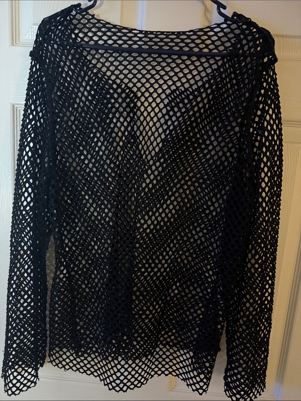 Black Long-Sleeve Fishnet Swim Coverup